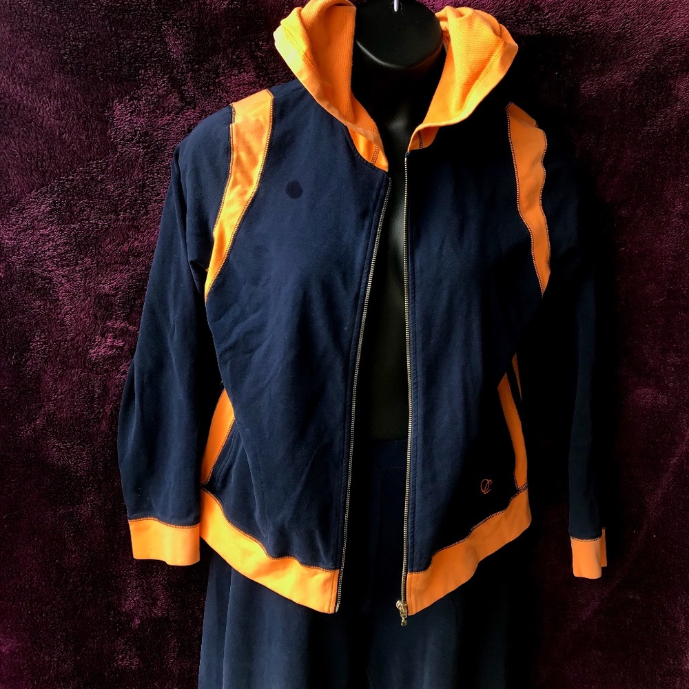 Vintage Oleg Cassini tracksuit hoodie L orange and navy